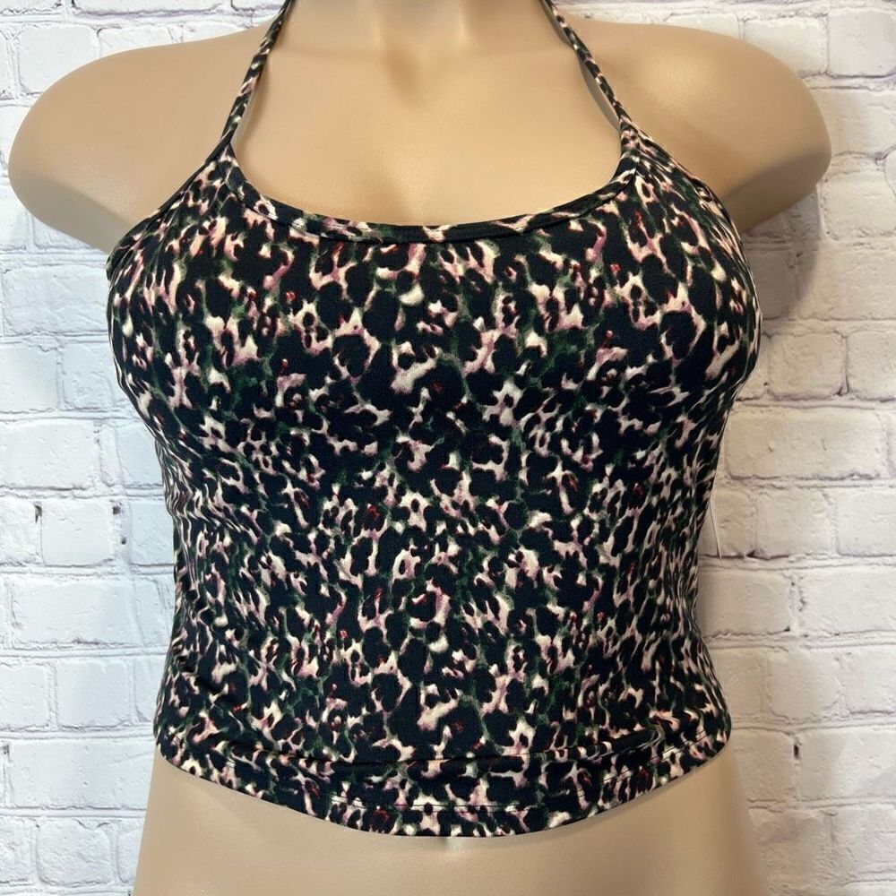 Halter Crop Top in Black & Pink Leopard Print